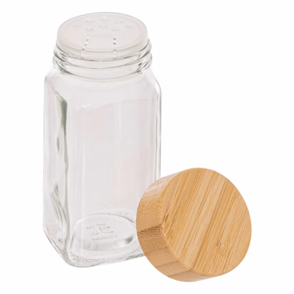 Set 6 borcane condimente 5Five, din sticla cu capac bambus, 120 ml fiecare - imagine 4