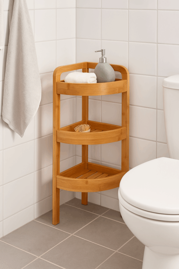 Etajera colt 5Five Bambou cu 3 rafturi, din lemn de bambus, 23x23x61 cm, bej natur - imagine 2