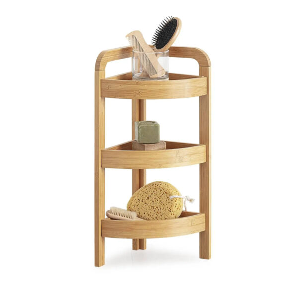 Etajera colt 5Five Bambou cu 3 rafturi, din lemn de bambus, 23x23x61 cm, bej natur - imagine 5