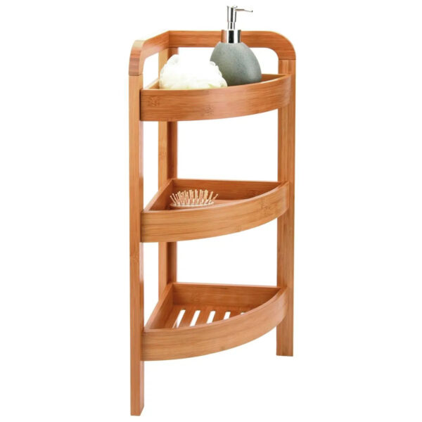 Etajera colt 5Five Bambou cu 3 rafturi, din lemn de bambus, 23x23x61 cm, bej natur - imagine 6