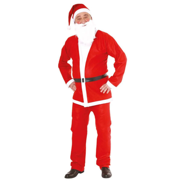 Costum Mos Craciun universal, 5 piese cu accesorii, din fetru, rosu - imagine 3
