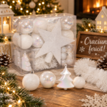 Set decoratiuni Craciun, 44 piese, cu globuri, ghirlanda si varf de brad, ab