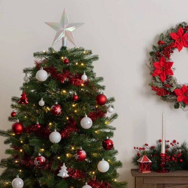 Set decoratiuni Craciun, 44 piese, cu globuri, ghirlanda si varf de brad, rosu si alb - imagine 18