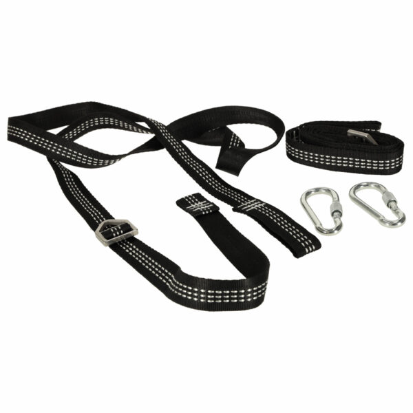 Set prindere hamace si leagane, cu 2 chingi rezistente de 2 m si 2 carabiniere, maxim 300 kg, negru - imagine 2