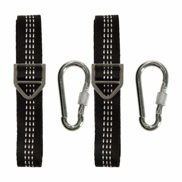 Set prindere hamace si leagane, cu 2 chingi rezistente de 2 m si 2 carabiniere, maxim 300 kg, negru - imagine 3