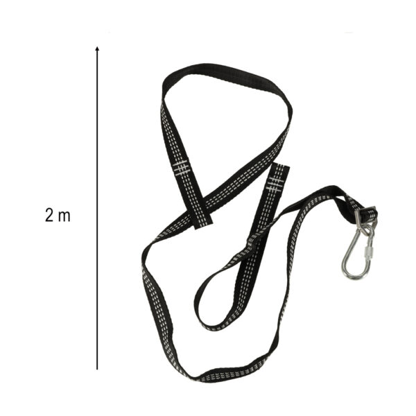 Set prindere hamace si leagane, cu 2 chingi rezistente de 2 m si 2 carabiniere, maxim 300 kg, negru - imagine 9