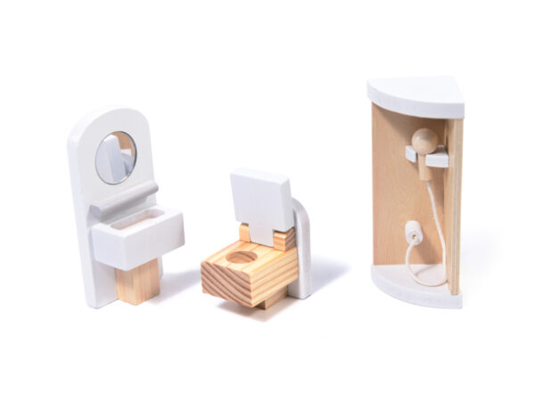 Casa de papusi mare din lemn cu 3 etaje, 4 camere, terasa, mobilier si iluminare LED, 62x27x78 cm, alb - imagine 17