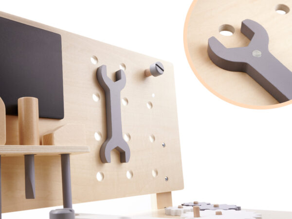 Banc de lucru copii din lemn cu unelte incluse, masa 45x26x67 cm, set DIY pentru micul mester - imagine 12
