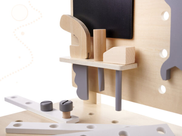 Banc de lucru copii din lemn cu unelte incluse, masa 45x26x67 cm, set DIY pentru micul mester - imagine 10