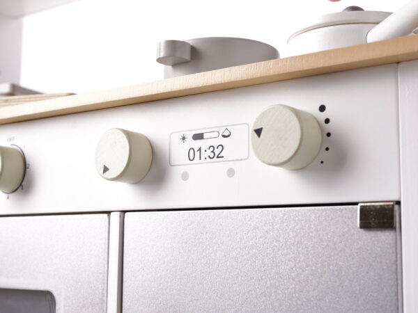 Bucatarie din lemn pentru copii cu accesorii, MDF si lemn, 68x25x82 cm, gri si alb - imagine 11