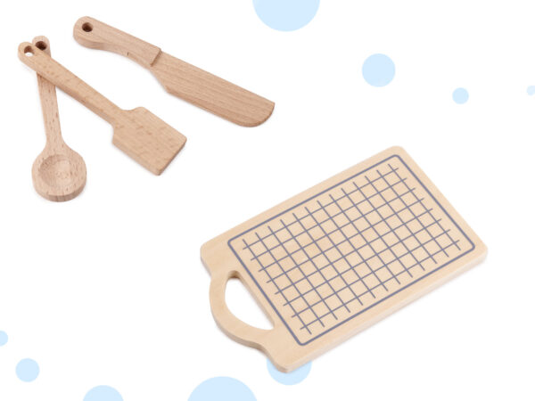 Bucatarie din lemn pentru copii cu accesorii, MDF si lemn, 68x25x82 cm, gri si alb - imagine 9