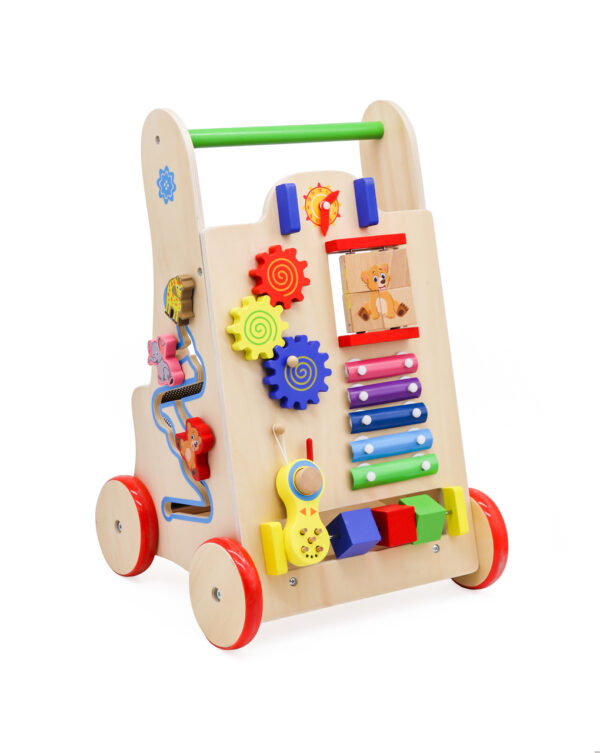 Antemergator din lemn pentru copii cu jocuri educative, 51x32x31 cm, multicolor