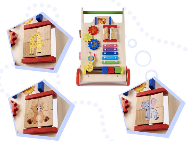 Antemergator din lemn pentru copii cu jocuri educative, 51x32x31 cm, multicolor - imagine 12