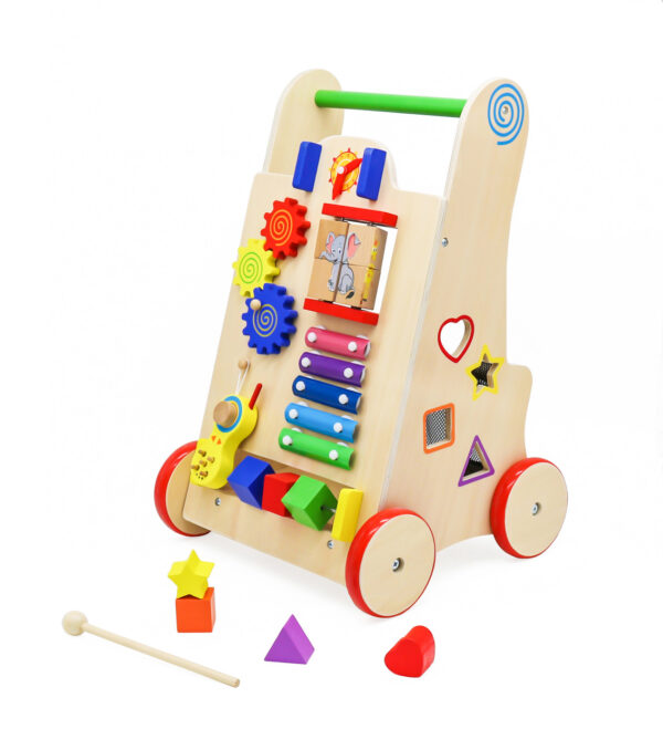 Antemergator din lemn pentru copii cu jocuri educative, 51x32x31 cm, multicolor - imagine 3