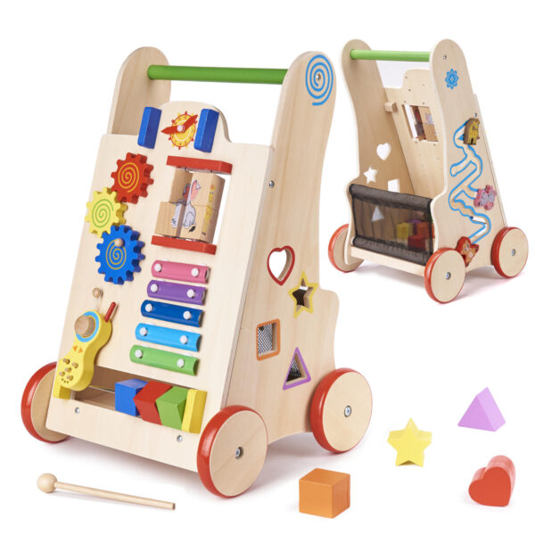 Antemergator din lemn pentru copii cu jocuri educative, 51x32x31 cm, multicolor - imagine 6