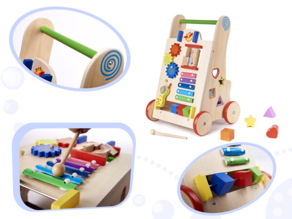 Antemergator din lemn pentru copii cu jocuri educative, 51x32x31 cm, multicolor - imagine 7