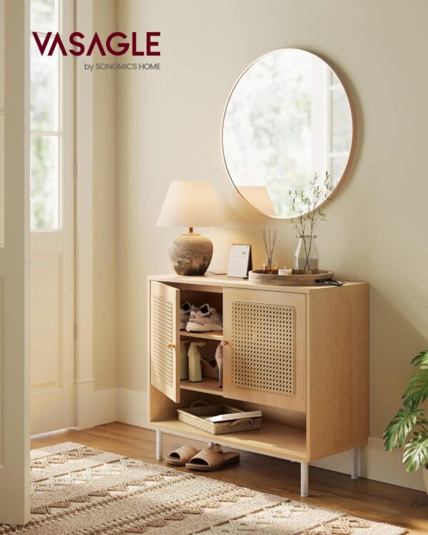 VASAGLE Raft pantofi 3 usi cu aspect ratan, cadru PAL si picioare metalice, stil boho, 80x35x70 cm, stejar bej - imagine 2