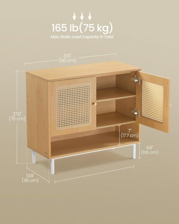 VASAGLE Raft pantofi 3 usi cu aspect ratan, cadru PAL si picioare metalice, stil boho, 80x35x70 cm, stejar bej - imagine 6