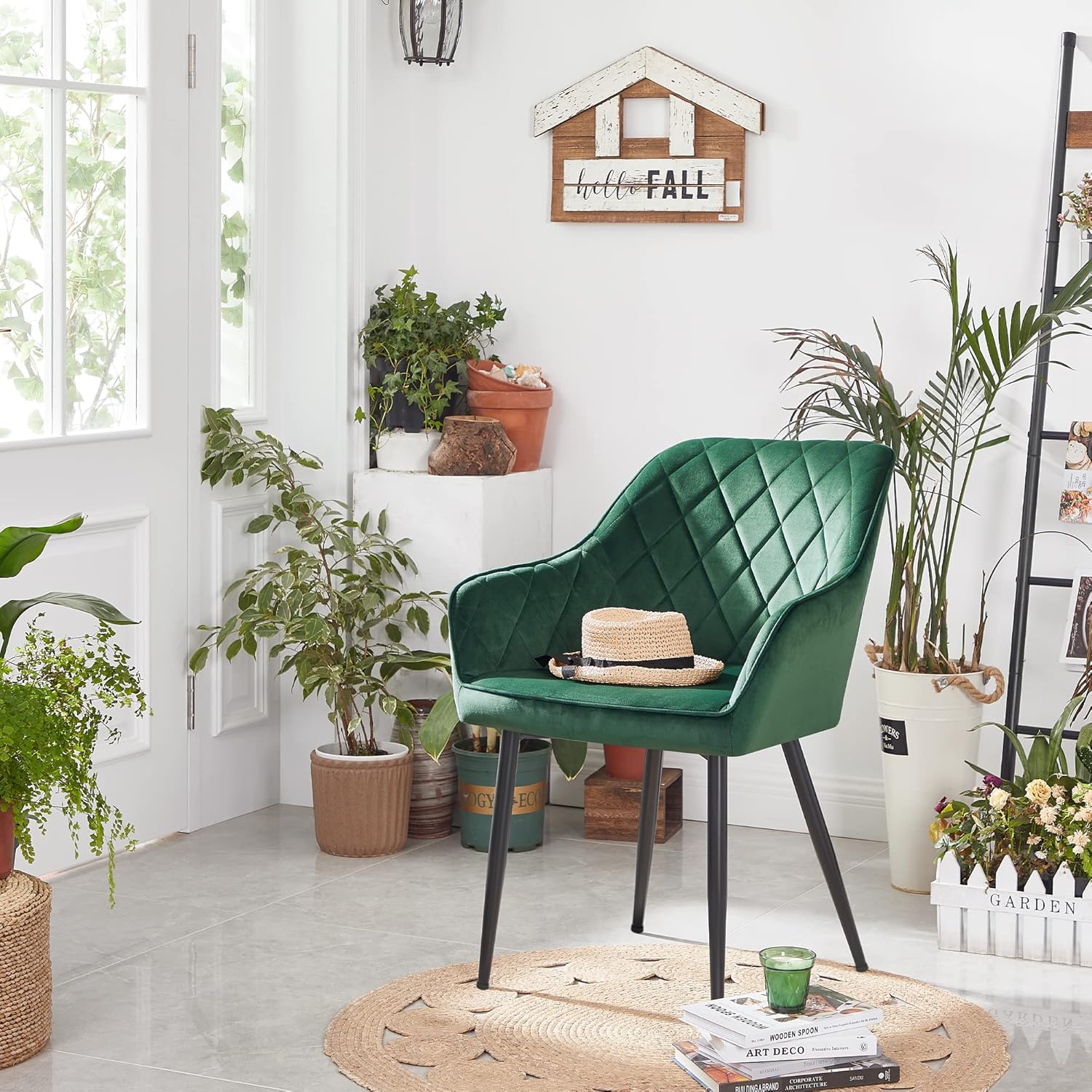 SONGMICS Scaun living tapitat din catifea cu cotiere, sarcina 110 kg, 63x60x85 cm, verde - imagine 5