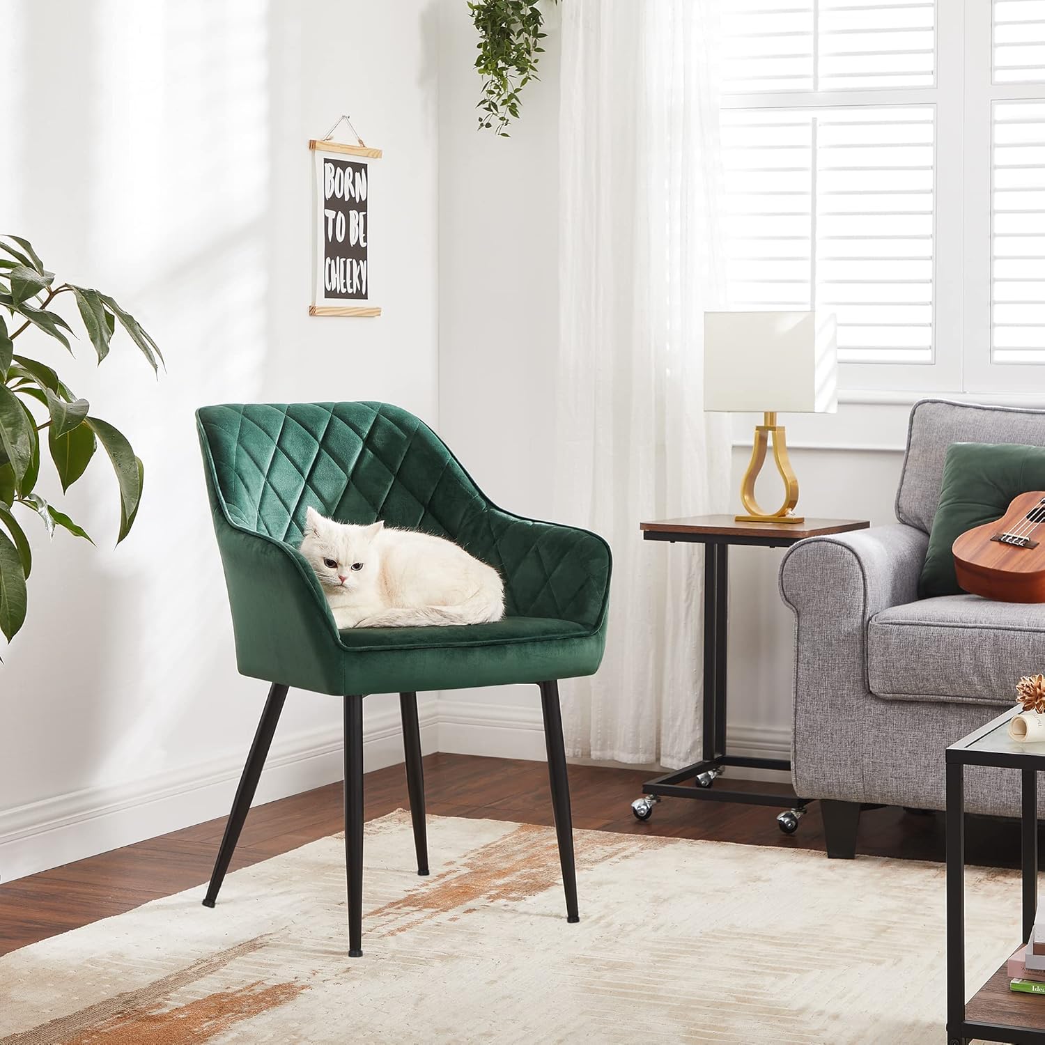 SONGMICS Scaun living tapitat din catifea cu cotiere, sarcina 110 kg, 63x60x85 cm, verde - imagine 6