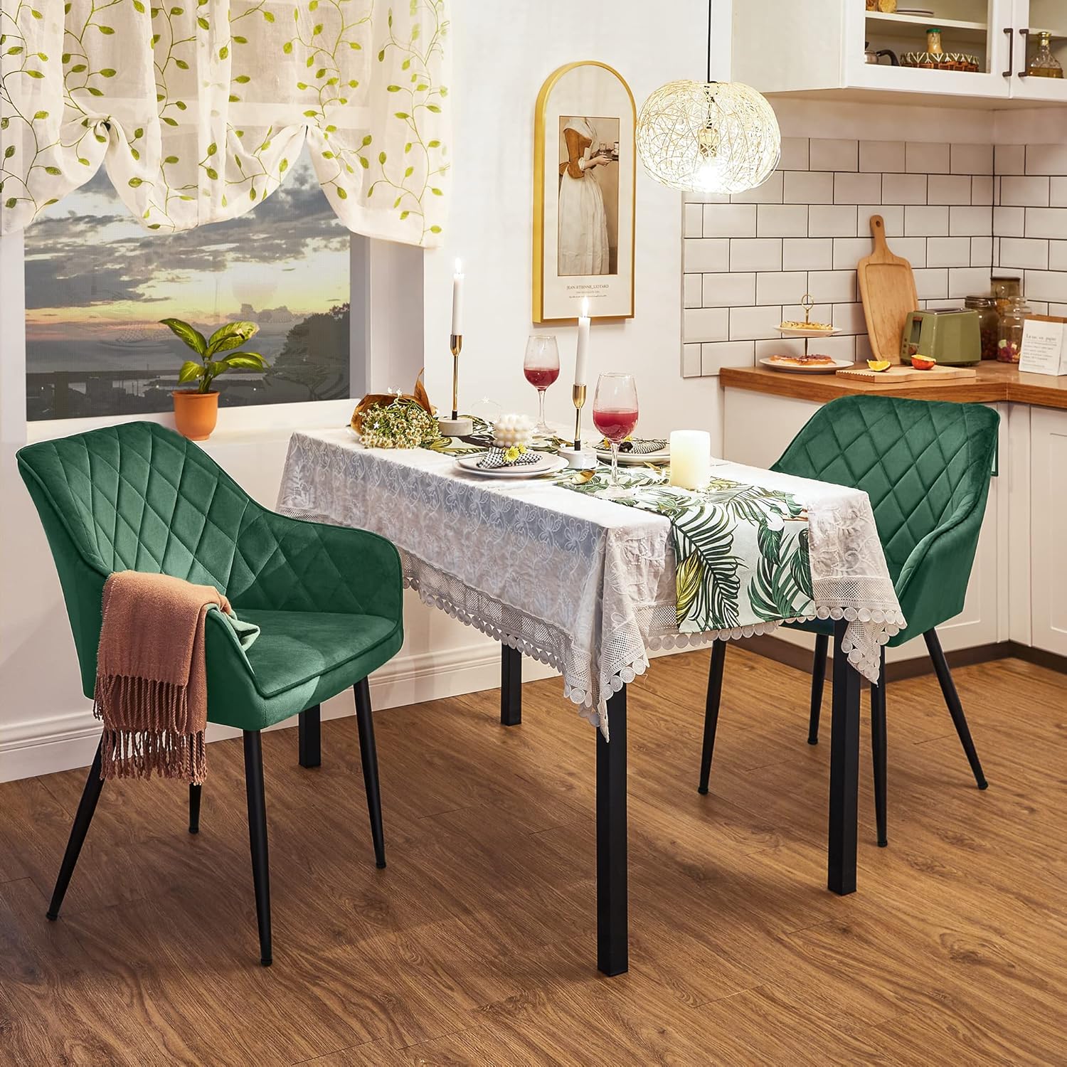 SONGMICS Scaun living tapitat din catifea cu cotiere, sarcina 110 kg, 63x60x85 cm, verde - imagine 7