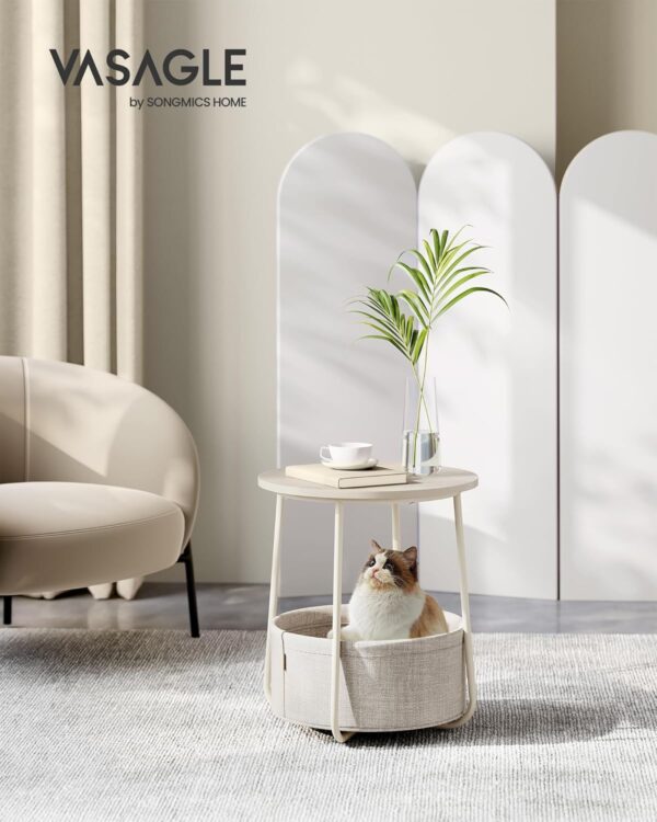 VASAGLE Masuta de cafea rotunda cu cos de stofa, stil modern, 45x50cm, bej - imagine 6