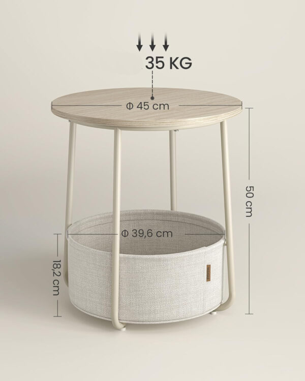 VASAGLE Masuta de cafea rotunda cu cos de stofa, stil modern, 45x50cm, bej - imagine 7