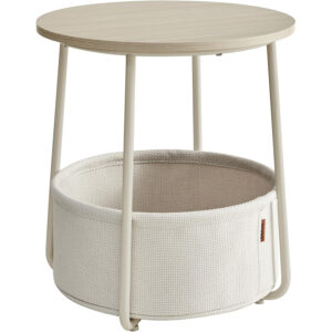 VASAGLE Masuta de cafea rotunda cu cos de stofa, stil modern, 45x50cm, bej