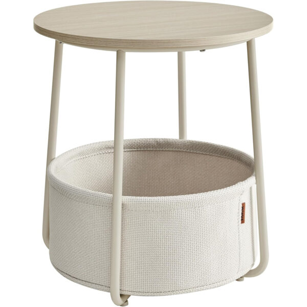 VASAGLE Masuta de cafea rotunda cu cos de stofa, stil modern, 45x50cm, bej