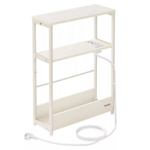 VASAGLE Masuta ingusta cu priza si porturi de incarcare USB, 3 rafturi, 45x18x58 cm, alb crem