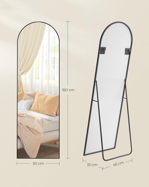 SONGMICS Oglinda podea, cu rama aluminiu si sticla securizata, design curbat, 160x50 cm, negru - imagine 2