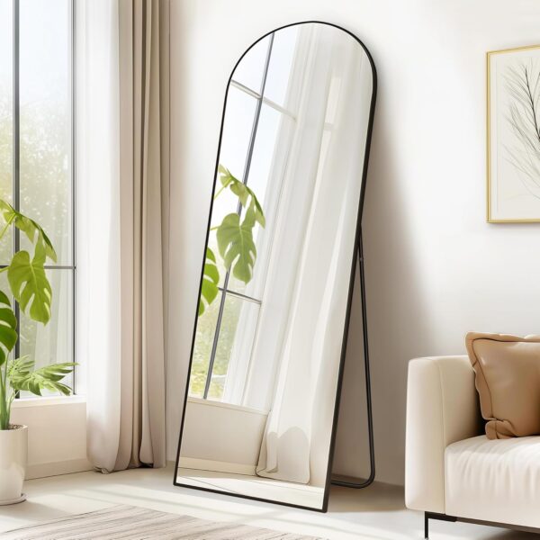 SONGMICS Oglinda podea, cu rama aluminiu si sticla securizata, design curbat, 160x50 cm, negru - imagine 3