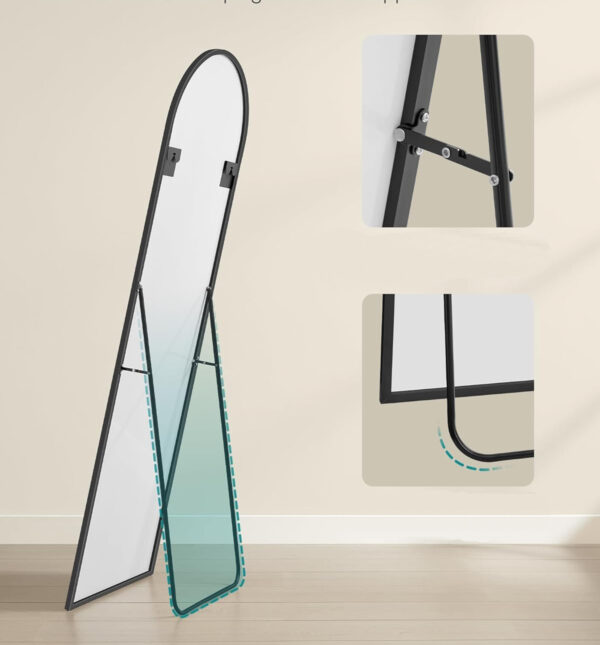 SONGMICS Oglinda podea, cu rama aluminiu si sticla securizata, design curbat, 160x50 cm, negru - imagine 5