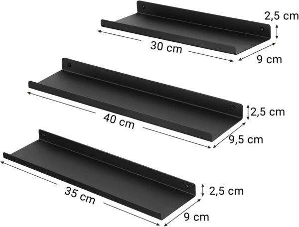 SONGMICS Set 3 rafturi perete metalice, montaj suspendat, stil industrial, 40x10x2,5 cm, negru - imagine 3