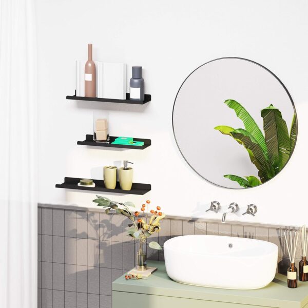 SONGMICS Set 3 rafturi perete metalice, montaj suspendat, stil industrial, 40x10x2,5 cm, negru - imagine 5