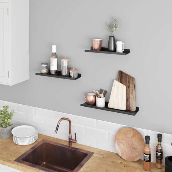 SONGMICS Set 3 rafturi perete metalice, montaj suspendat, stil industrial, 40x10x2,5 cm, negru - imagine 6