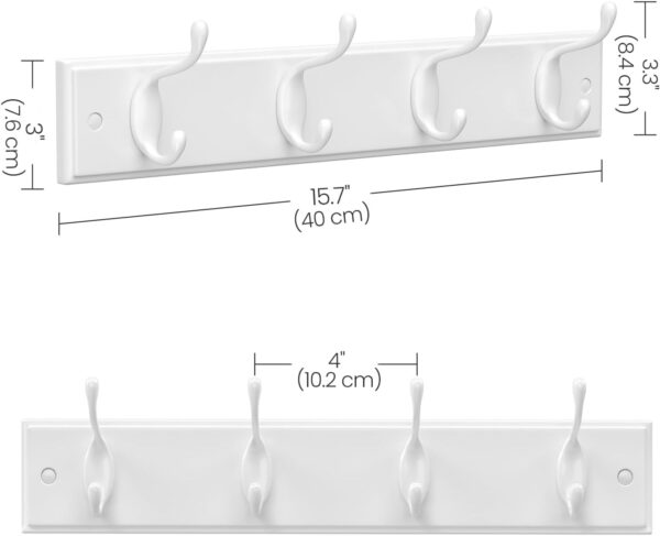 SONGMICS Cuier perete cu 4 carlige duble metalice, MDF, montaj pe perete, 40x8 cm, alb - imagine 2