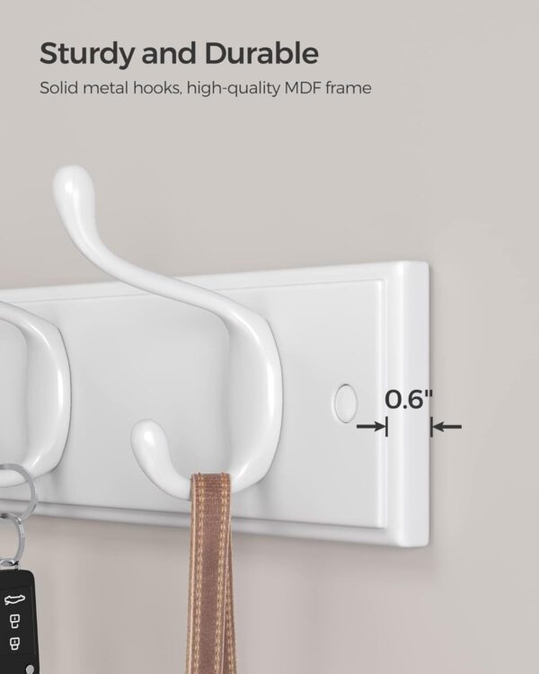 SONGMICS Cuier perete cu 4 carlige duble metalice, MDF, montaj pe perete, 40x8 cm, alb - imagine 3