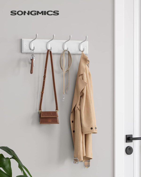 SONGMICS Cuier perete cu 4 carlige duble metalice, MDF, montaj pe perete, 40x8 cm, alb - imagine 4