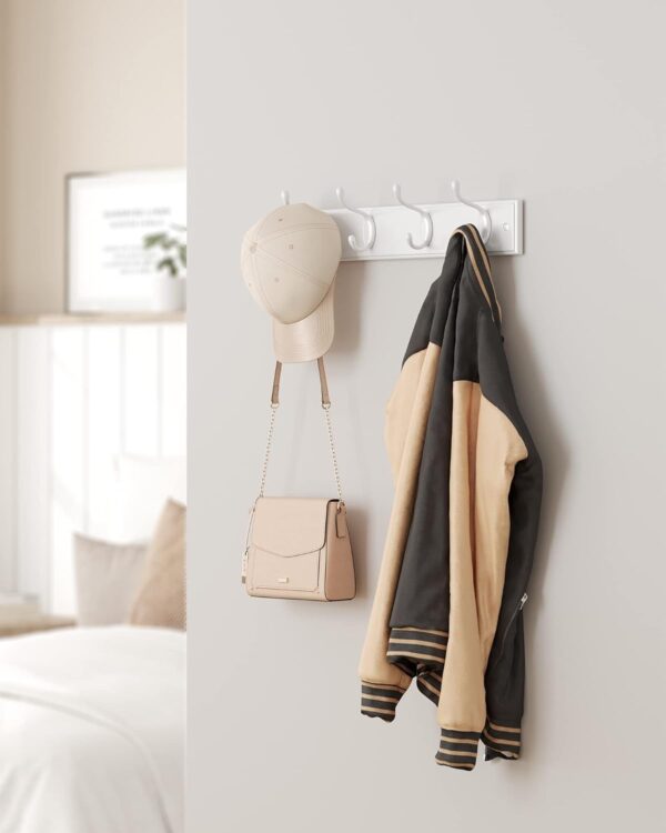SONGMICS Cuier perete cu 4 carlige duble metalice, MDF, montaj pe perete, 40x8 cm, alb - imagine 5