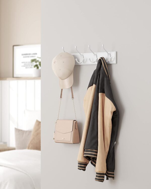 SONGMICS Cuier perete cu 4 carlige triple, MDF si aliaj zinc, 40x11 cm, alb - imagine 5
