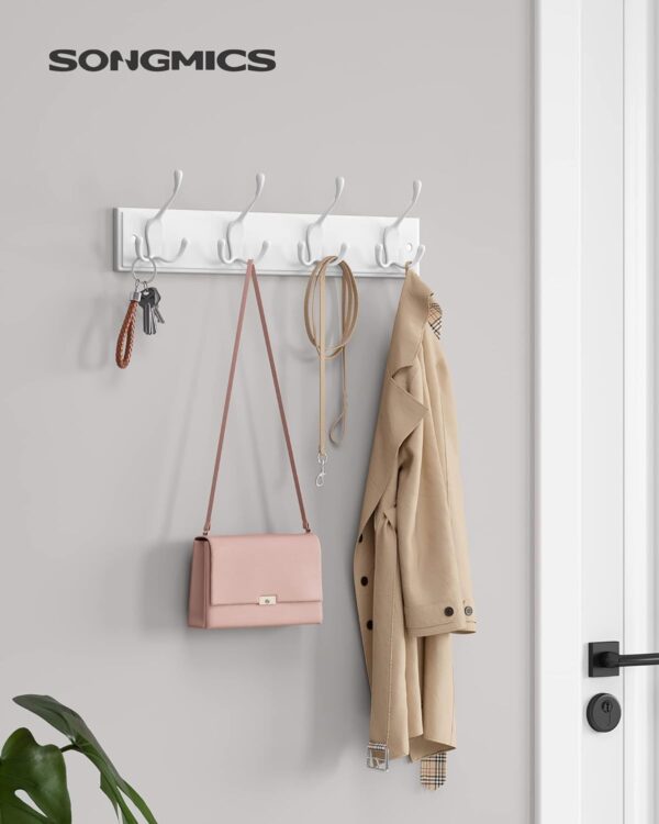 SONGMICS Cuier perete cu 4 carlige triple, MDF si aliaj zinc, 40x11 cm, alb - imagine 6