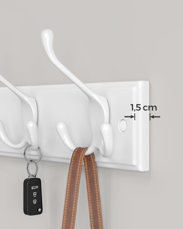SONGMICS Cuier perete cu 4 carlige triple, MDF si aliaj zinc, 40x11 cm, alb - imagine 7