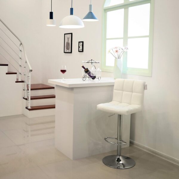 SONGMICS Set 2 scaune bar reglabile pe inaltime, cu spatar, sezut PU si suport picioare, rotatie 360°, 38x45x115 cm, alb - imagine 5
