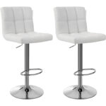 SONGMICS Set 2 scaune bar reglabile pe inaltime, cu spatar, sezut PU si suport picioare, rotatie 360°, 38x45x115 cm, alb