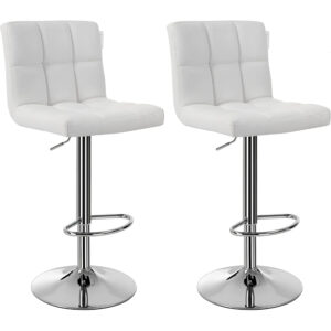 SONGMICS Set 2 scaune bar reglabile pe inaltime, cu spatar, sezut PU si suport picioare, rotatie 360°, 38x45x115 cm, alb