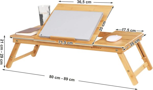 SONGMICS Masa pliabila laptop, din bambus, cu ventilatie si picioare ajustabile, 72x35x29 cm, natur - imagine 2