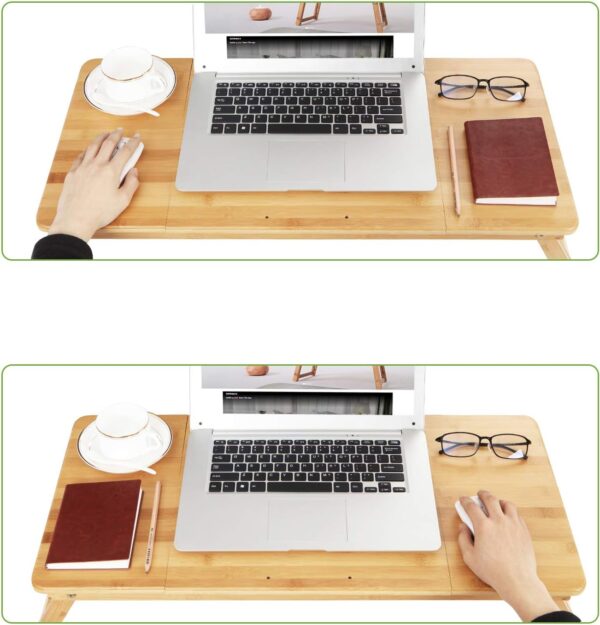 SONGMICS Masa pliabila laptop, din bambus, cu ventilatie si picioare ajustabile, 72x35x29 cm, natur - imagine 4