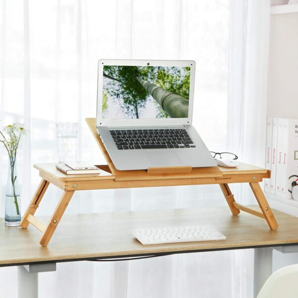 SONGMICS Masa pliabila laptop, din bambus, cu ventilatie si picioare ajustabile, 72x35x29 cm, natur - imagine 5