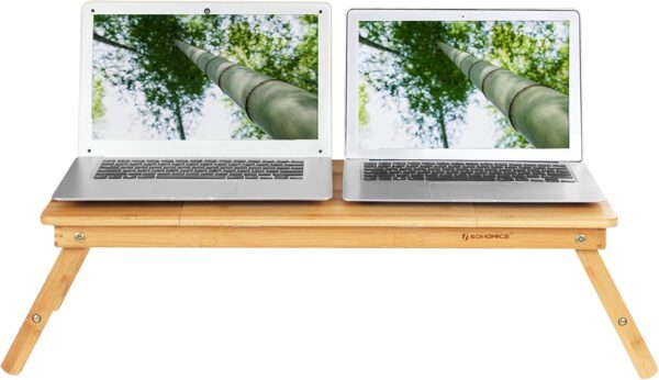 SONGMICS Masa pliabila laptop, din bambus, cu ventilatie si picioare ajustabile, 72x35x29 cm, natur - imagine 7